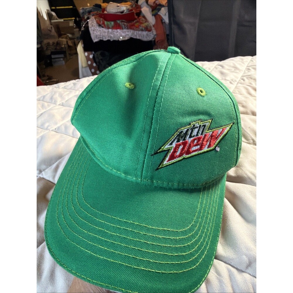Mountain Dew Strap Back Cap Hat Green Soda Baseball Advertising Logo Mens